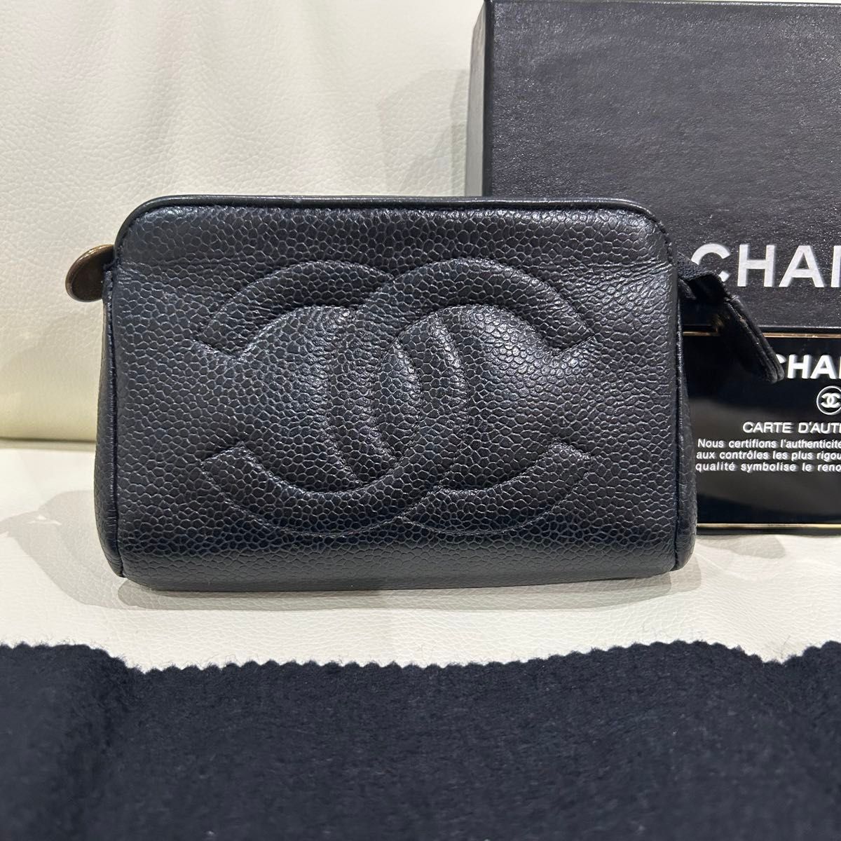 CHANEL キャビアスキン 黒 カードケース ポーチ 財布 シガレット CHANEL キャビアスキン 黒 カードケース ポーチ 財布 シガレット
