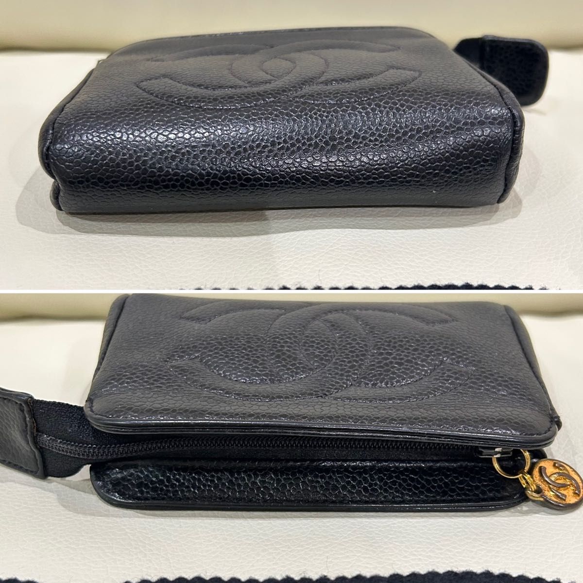 CHANEL キャビアスキン 黒 カードケース ポーチ 財布 シガレット CHANEL キャビアスキン 黒 カードケース ポーチ 財布 シガレット
