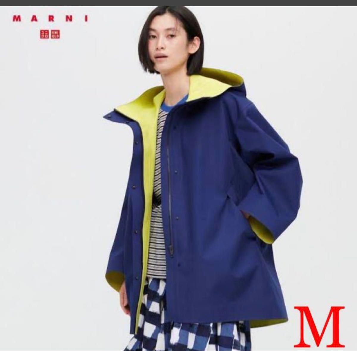 ユニクロ×マルニ オーバーサイズフーデッドコート M ブルー ユニクロ×マルニ オーバーサイズフーデッドコート M ブルー