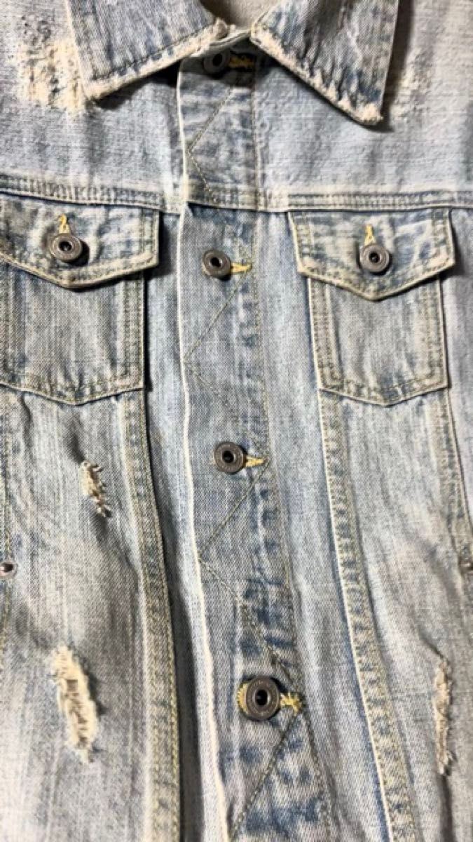 ラメ加工 ダメージ加工 デニムジャケット M アウター 長袖