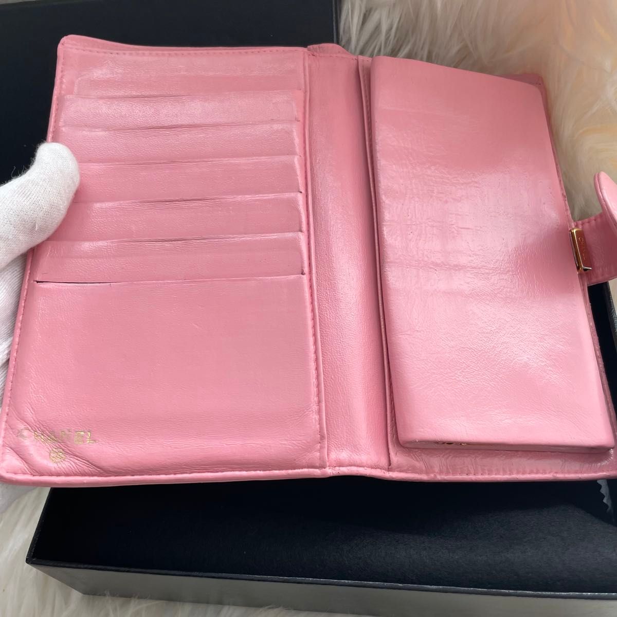 CHANEL シャネル レザー 二つ折り 長財布 ピンク ココマーク CHANEL シャネル レザー 二つ折り 長財布 ピンク ココマーク