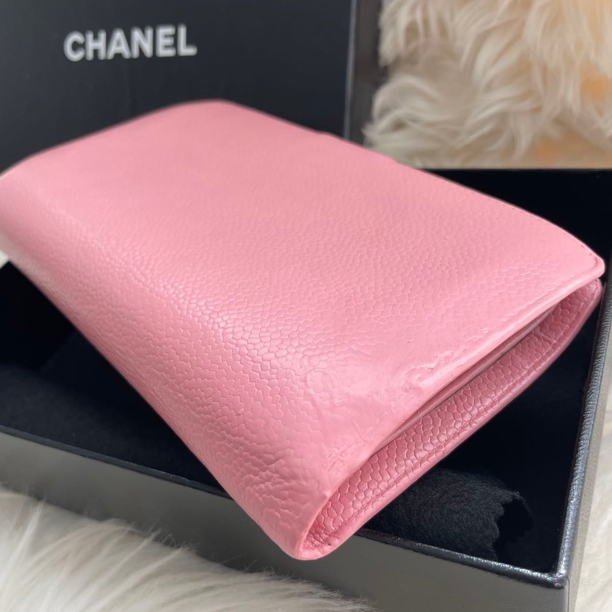 CHANEL シャネル レザー 二つ折り 長財布 ピンク ココマーク CHANEL シャネル レザー 二つ折り 長財布 ピンク ココマーク
