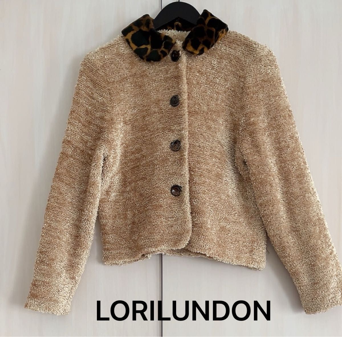 美品 LORILUNDON ヒョウ柄襟モールニットジャケット 美品 LORILUNDON ヒョウ柄襟モールニットジャケット