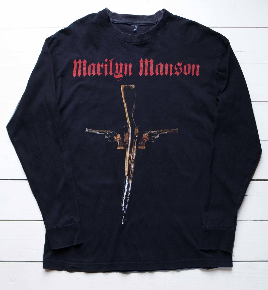 Marilyn Mansons マリリンマンソン ロングスリーブTシャツ M-L 2000年 ビンテージ 90's 00's DO YOU LOVE YOUR GUNS,GOD AND GOVERNMENT？の画像1