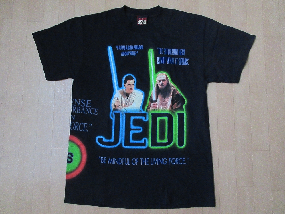 90's USA製 STAR WARS Episode I The Phantom Menaceジェダイ シスTシャツMスターウォーズJEDI SiTHマルチ ダースモール ジョージ ルーカス_JEDI VS SiTH・3面デカプリントTシャツ表面