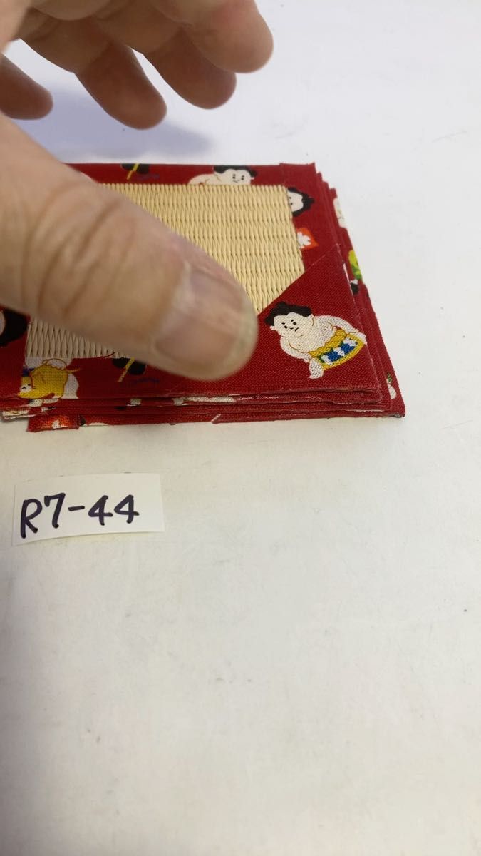 お相撲さん柄,ライトイエローメセキ畳のコースター4枚組 R7-44