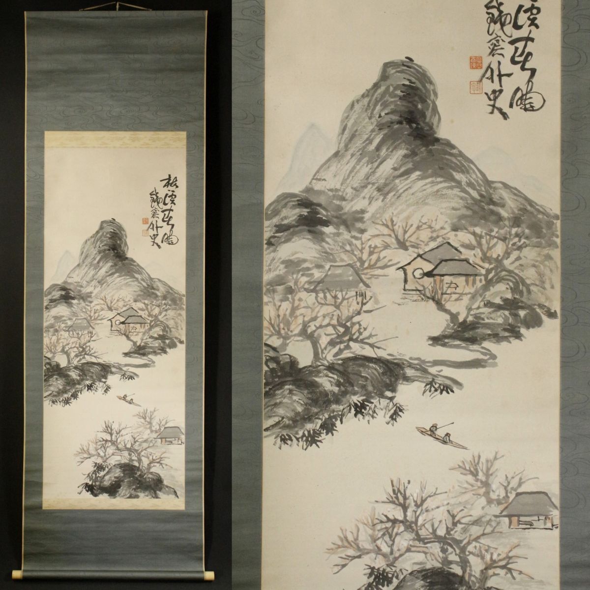 LIG】真作保証 富岡鉄斎 梅渓図 掛軸 紙本 水墨画 時代箱 最後の LIG】真作保証 富岡鉄斎 梅渓図 掛軸 紙本 水墨画 時代箱 最後の