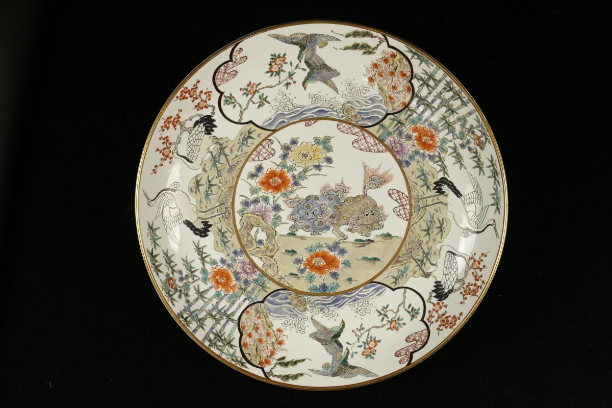 LIG】有田焼 肥前国 古赤絵窯作 色絵 牡丹獅子花鳥文大皿 特大 LIG】有田焼 肥前国 古赤絵窯作 色絵 牡丹獅子花鳥文大皿 特大