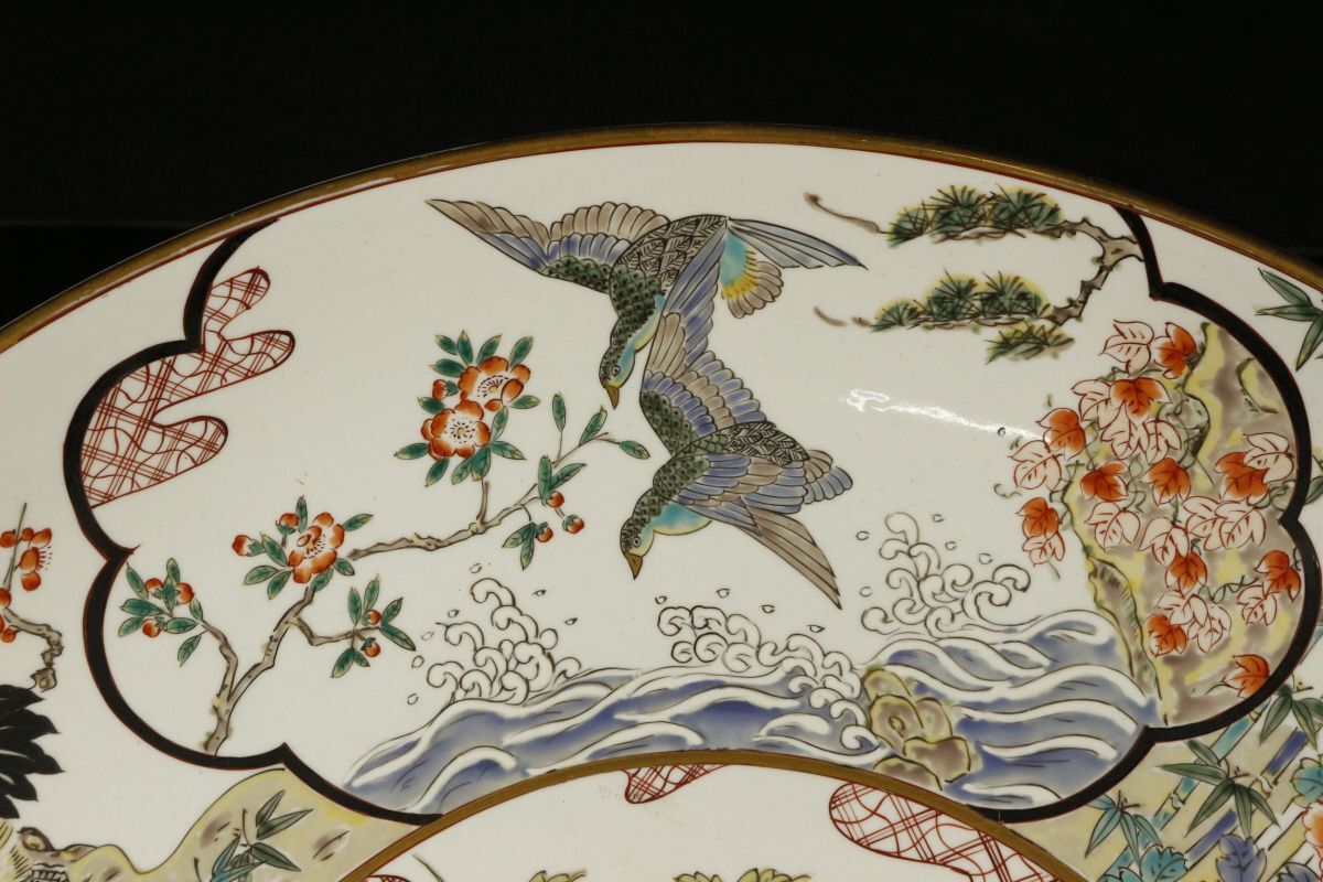 LIG】有田焼 肥前国 古赤絵窯作 色絵 牡丹獅子花鳥文大皿 特大 LIG】有田焼 肥前国 古赤絵窯作 色絵 牡丹獅子花鳥文大皿 特大