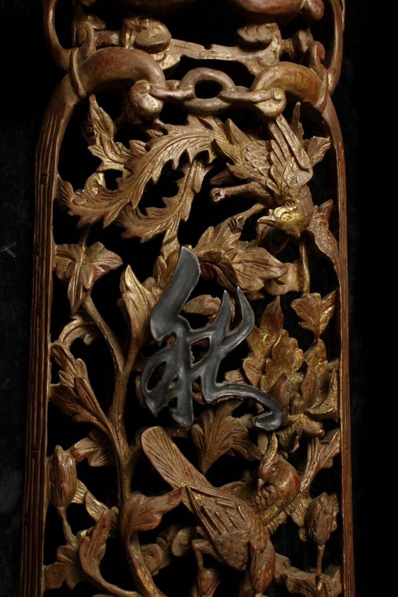 LIG】中国美術 木彫鍍金 花鳥図彫刻 特大180㎝ 欄間 細密彫刻 LIG】中国美術 木彫鍍金 花鳥図彫刻 特大180㎝ 欄間 細密彫刻