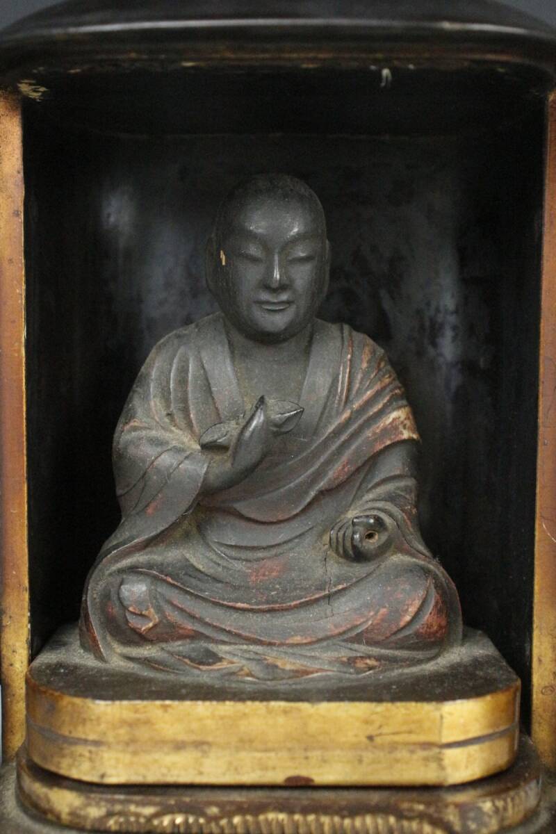 LIG】時代仏教美術 木彫漆塗 弘法大師像 11.5㎝ 時代厨子 旧家蔵 LIG】時代仏教美術 木彫漆塗 弘法大師像 11.5㎝ 時代厨子 旧家蔵