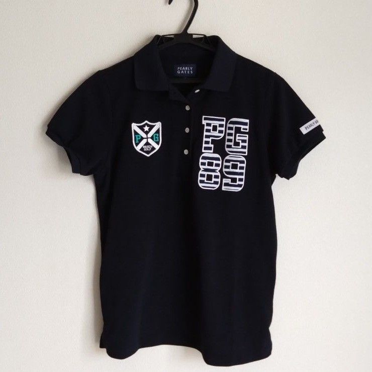 美品 パーリーゲイツ GOLF ブラック ポロシャツ 刺繍 unisex S 美品 パーリーゲイツ GOLF ブラック ポロシャツ 刺繍 unisex S