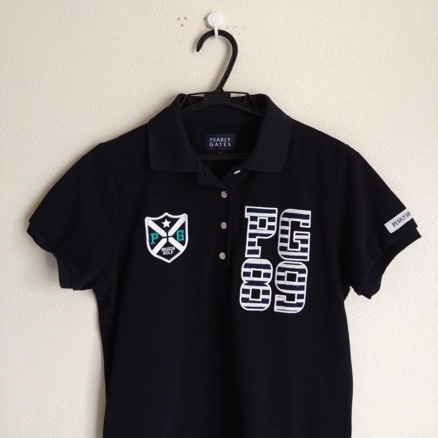 美品 パーリーゲイツ GOLF ブラック ポロシャツ 刺繍 unisex S 美品 パーリーゲイツ GOLF ブラック ポロシャツ 刺繍 unisex S