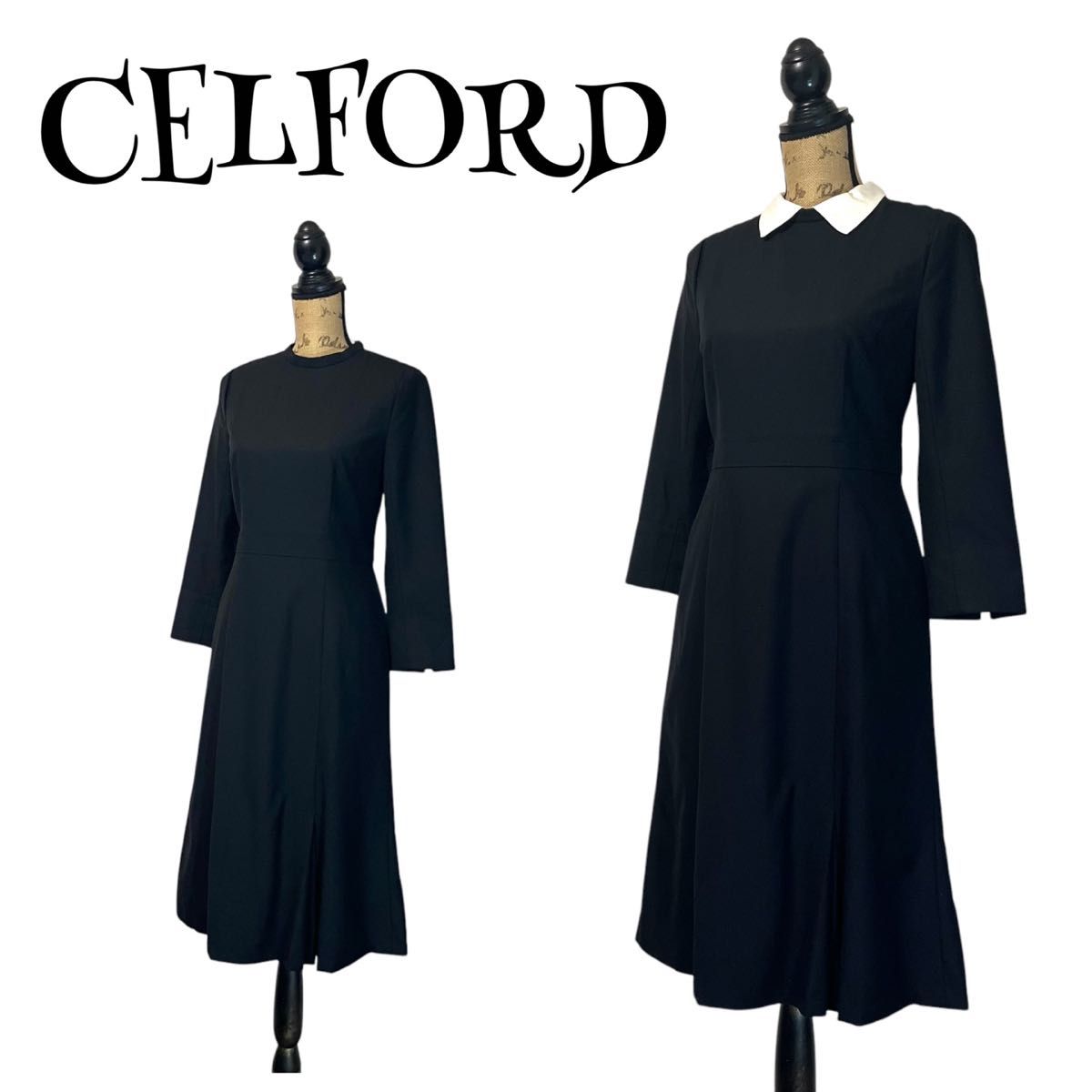 2WAY】【38】CELFORD セルフォード 白襟 Aライン ワンピース 2WAY】【38】CELFORD セルフォード 白襟 Aライン ワンピース