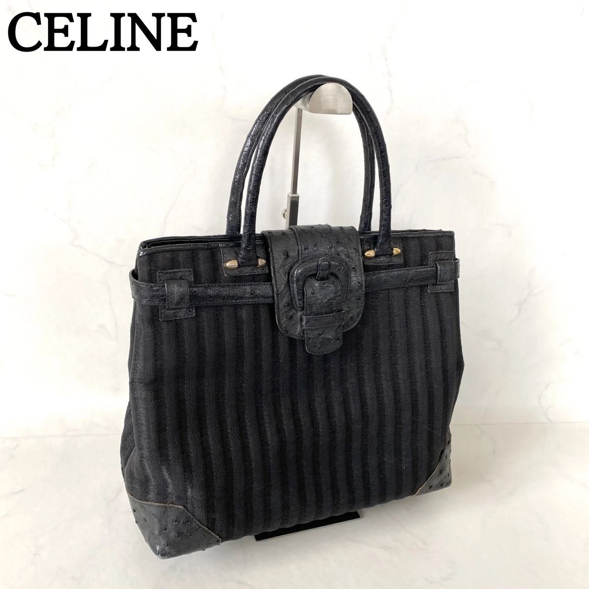 【CELINE】トリオンフ レザー バッグ*送料関税込 希少♡ギャランティカード♡A4可♡トリオンフ刺繍♡セリーヌ