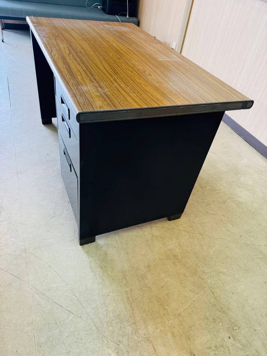 テーブル 事務机 スチール ブラウン系 収納 引き出し 120cm 文机 テーブル 事務机 スチール ブラウン系 収納 引き出し 120cm 文机