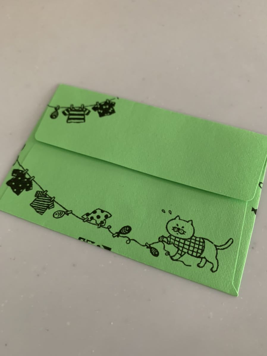 猫　ミニ封筒　緑　文房具　紙モノ　猫グッズ　猫好き　封筒　ミニレター63円_画像2