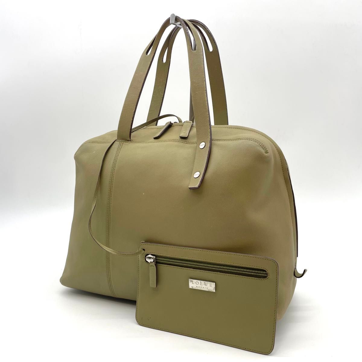 LOEWE ロエベ レザーハンドバッグ ポーチ付き ナッパレザー モス LOEWE ロエベ レザーハンドバッグ ポーチ付き ナッパレザー モス