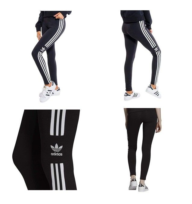adidas Originals★ロゴ☆レースアップ デザイン☆レギンス adidas Originals トレフォイル タイト レギンス タイツ 黒×白 M