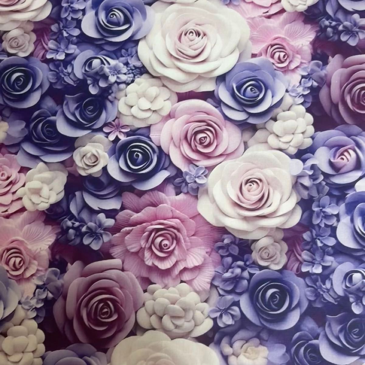 長さ100cm*110cm(幅) 3D立体感紫色白薔薇と紫陽花コットン生地プリント生地ハンドメイド用 シーチングハギレ生地