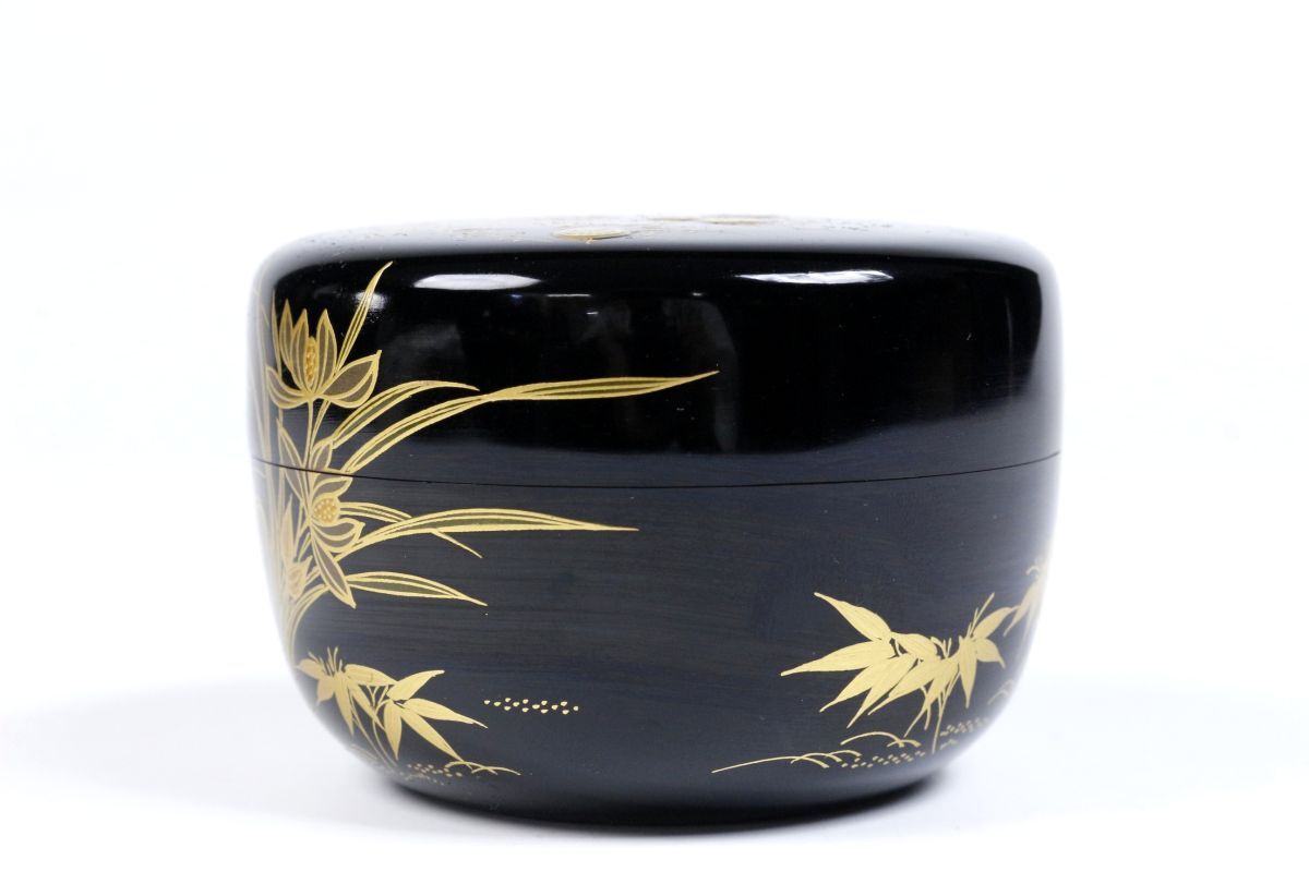LIG】時代茶道具 蒔絵師 西條一斎 四君子蒔絵平棗 共箱 螺鈿 高 LIG】時代茶道具 蒔絵師 西條一斎 四君子蒔絵平棗 共箱 螺鈿 高