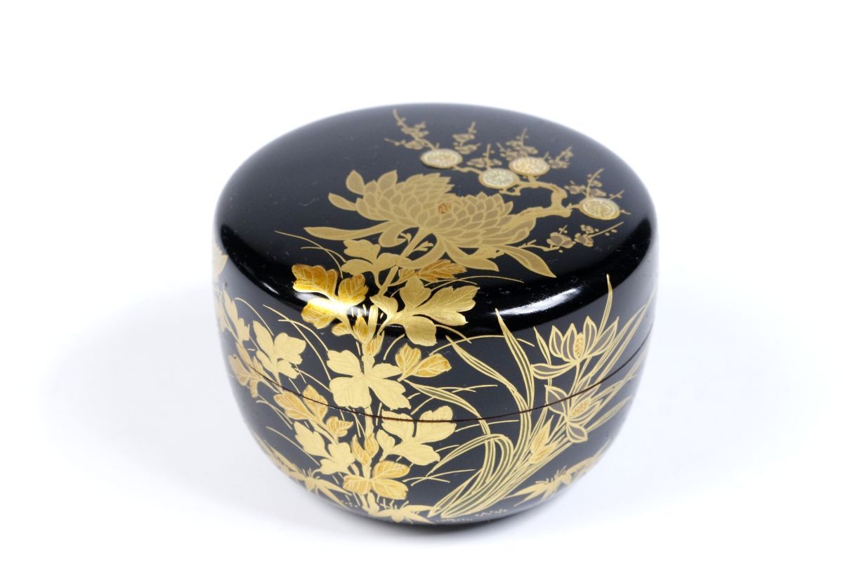LIG】時代茶道具 蒔絵師 西條一斎 四君子蒔絵平棗 共箱 螺鈿 高 LIG】時代茶道具 蒔絵師 西條一斎 四君子蒔絵平棗 共箱 螺鈿 高