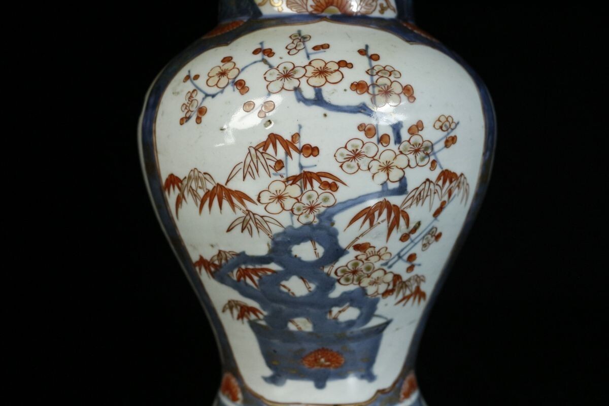 LIG】古伊万里 元禄伊万里 色絵金彩 窓絵草花文壷 22㎝ 飾壷 古 LIG】古伊万里 元禄伊万里 色絵金彩 窓絵草花文壷 22㎝ 飾壷 古