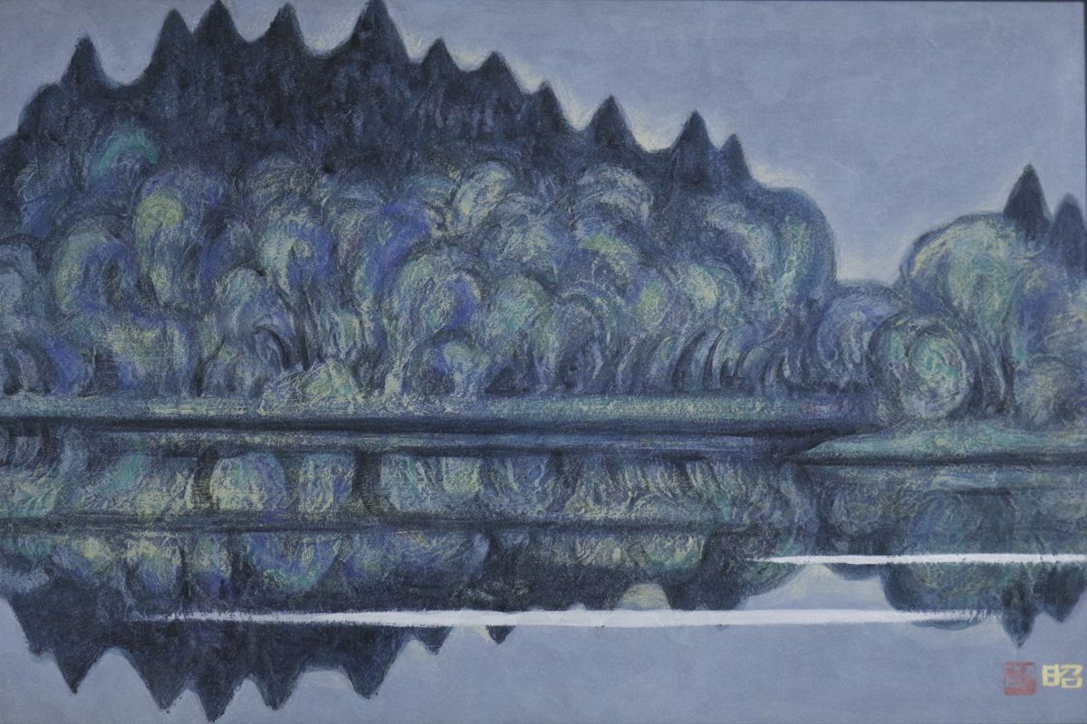 LIG】真作保証 日展日本画家 下保昭 「湖畔」日本画10号 風景画 LIG】真作保証 日展日本画家 下保昭 「湖畔」日本画10号 風景画