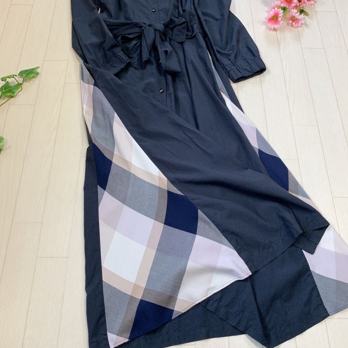 BLUELABEL CRESTBRIDGE シャツワンピース サイドチェック柄 BLUELABEL CRESTBRIDGE シャツワンピース サイドチェック柄