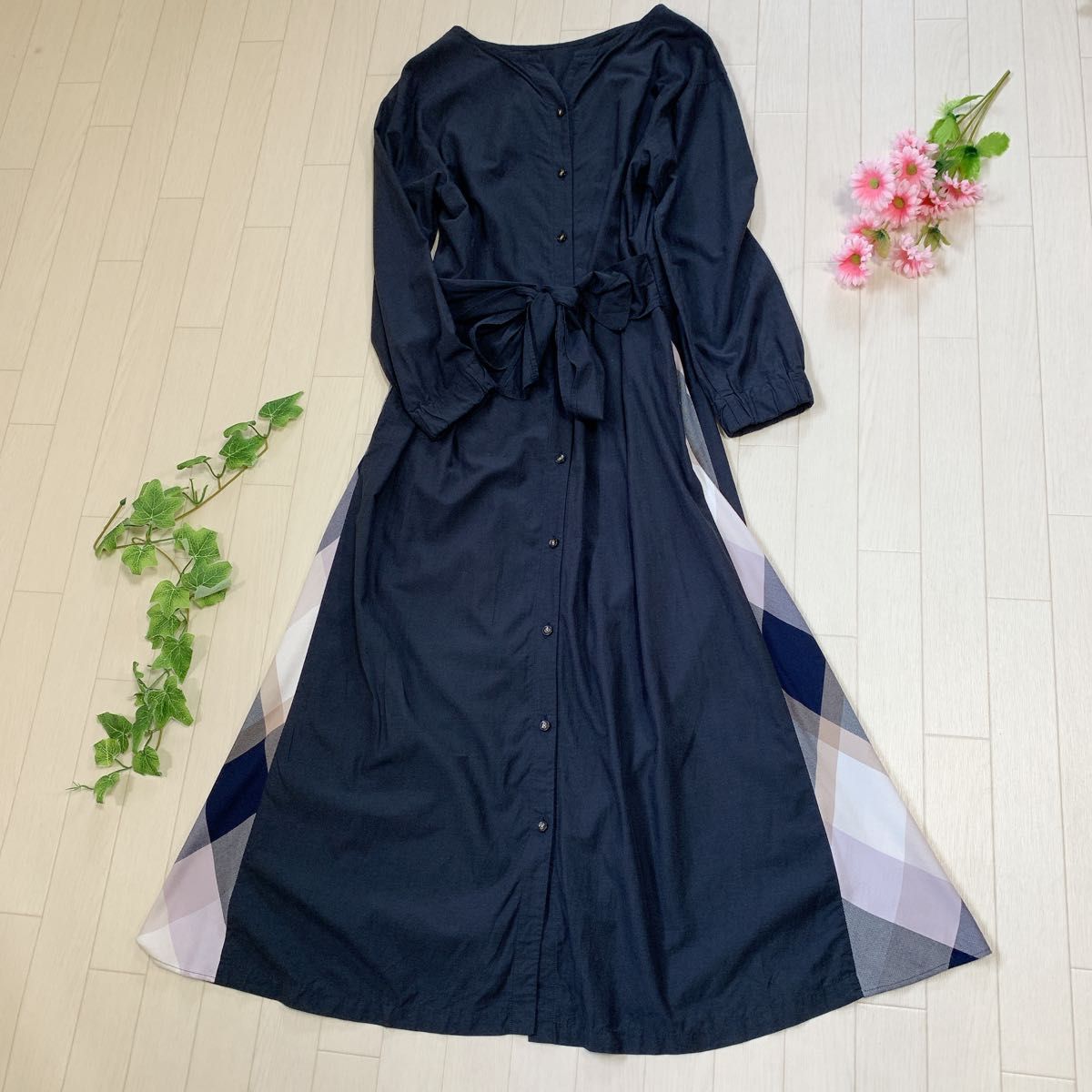 BLUELABEL CRESTBRIDGE シャツワンピース サイドチェック柄 BLUELABEL CRESTBRIDGE シャツワンピース サイドチェック柄