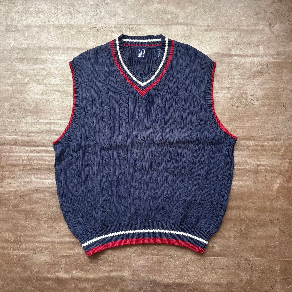 90年代 OLD GAP チルデン コットン ニット ベスト ネイビー 90年代 OLD GAP チルデン コットン ニット ベスト ネイビー