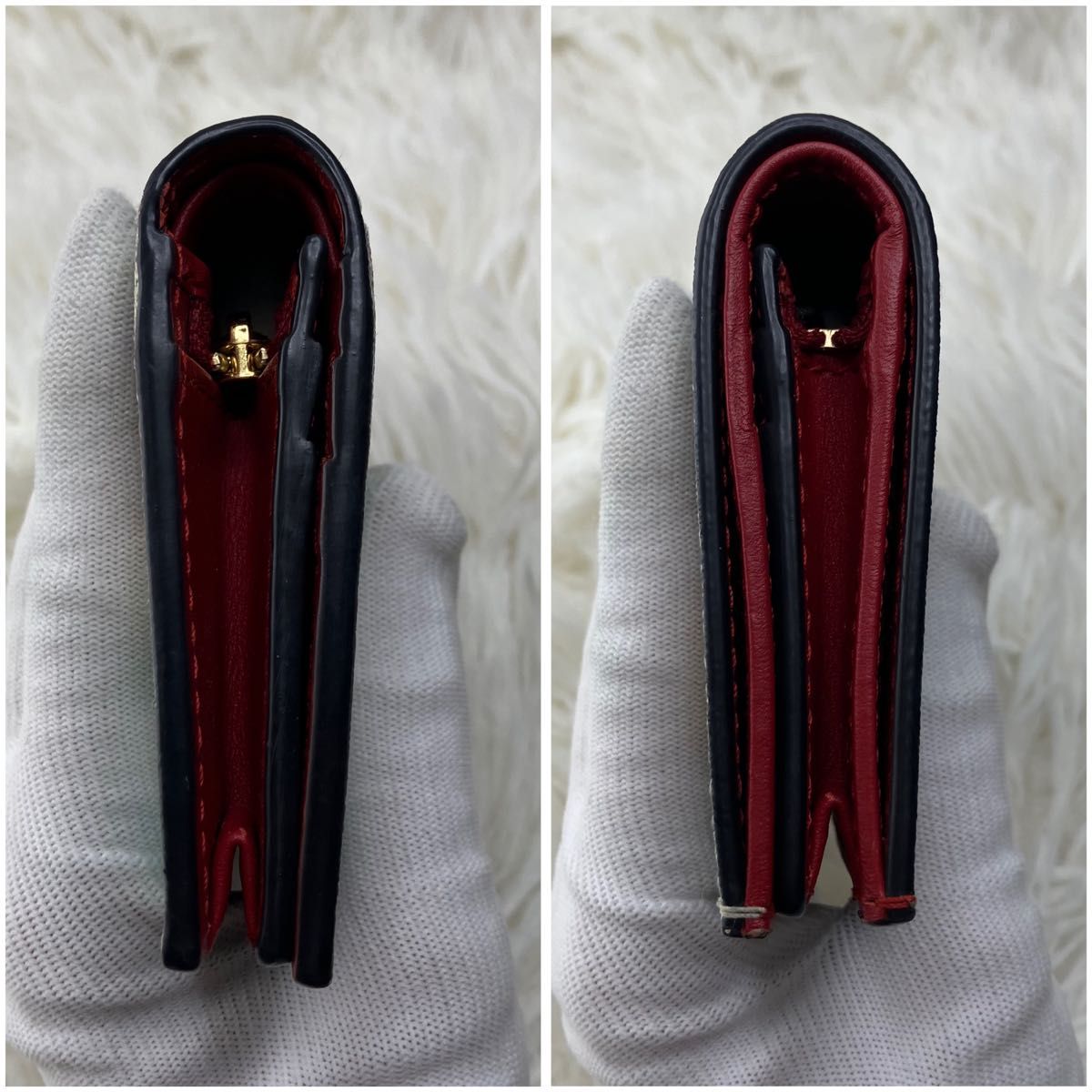 未使用級】グッチ 二つ折り財布 ベージュ ライトブルー 未使用級】グッチ 二つ折り財布 ベージュ ライトブルー