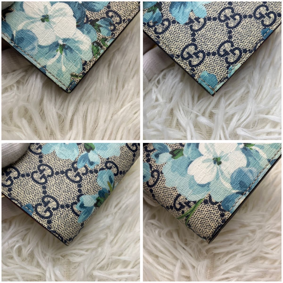 未使用級】グッチ 二つ折り財布 ベージュ ライトブルー 未使用級】グッチ 二つ折り財布 ベージュ ライトブルー