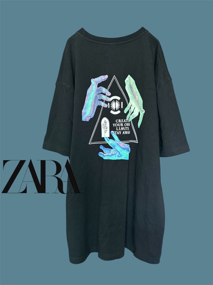 ★ドイツ発*ZARA*新作*アートワークプリント刺繍Tシャツ/SW★ ZARA Tシャツ ブラック 黒 手 指 ハンド プリントシャツ アート