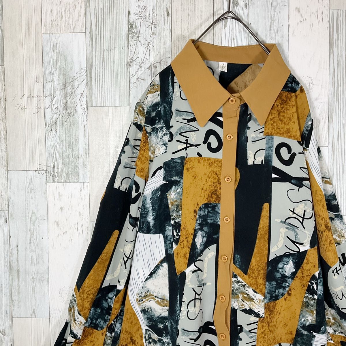 柄シャツ レディース 長袖 M 茶色 未使用 古着 総柄 柄シャツ レディース 長袖 M 茶色 未使用 古着 総柄