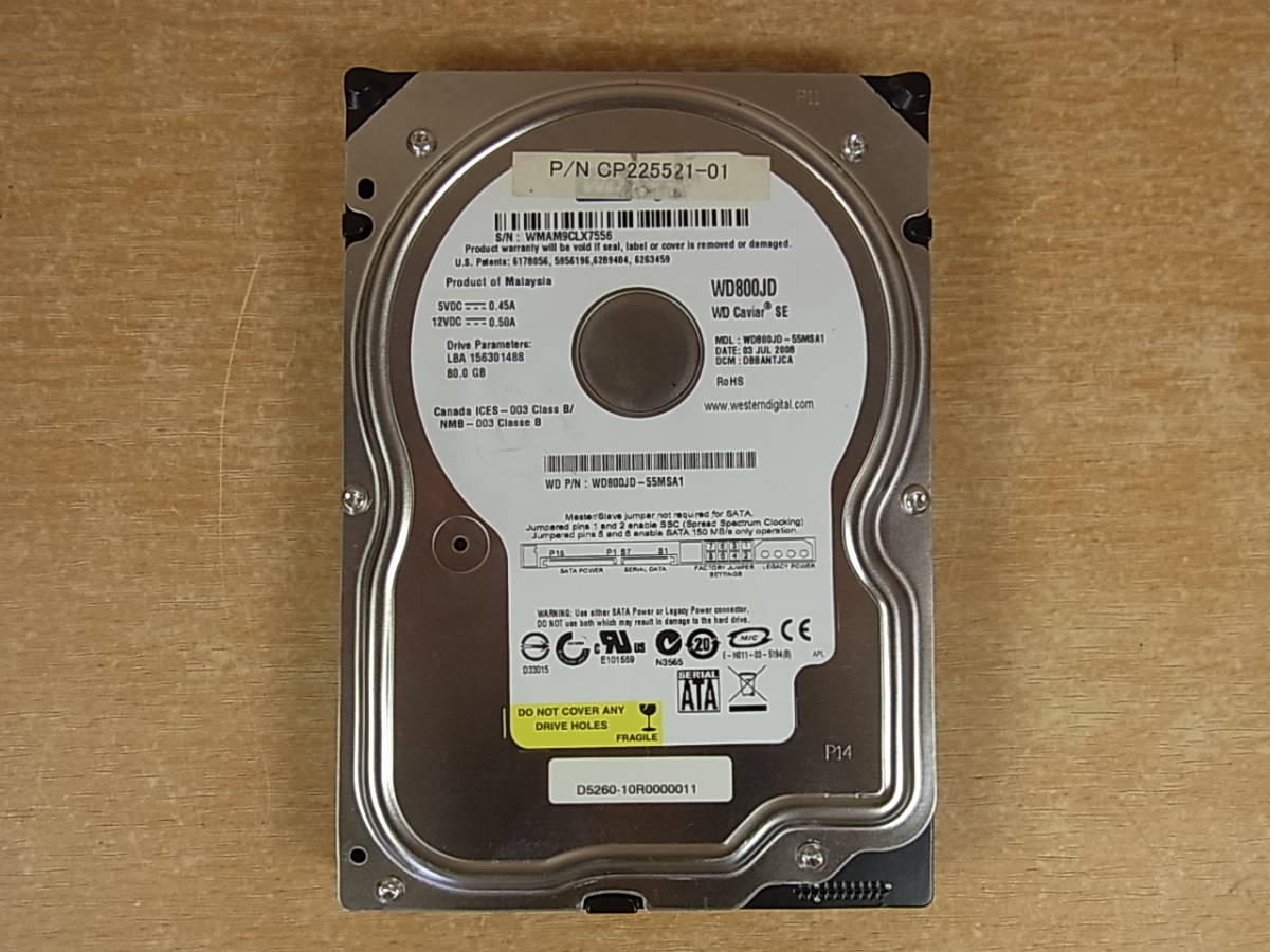 ◎E/925●ウェスタン・デジタル Western Digital☆3.5インチHDD(ハードディスク)☆80GB SATA300 7200rpm☆WD800JD☆中古品_画像1