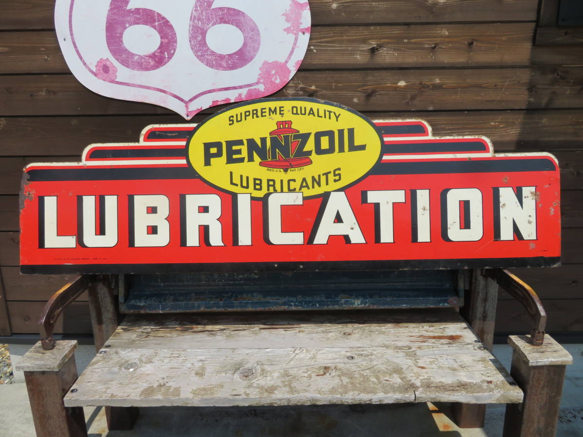 希少 40’ｓ PENNZOIL 大型看板 ペンゾイル オイル OIL ヴィンテージ アメリカ 看板 道路標識 ガレージ (261)