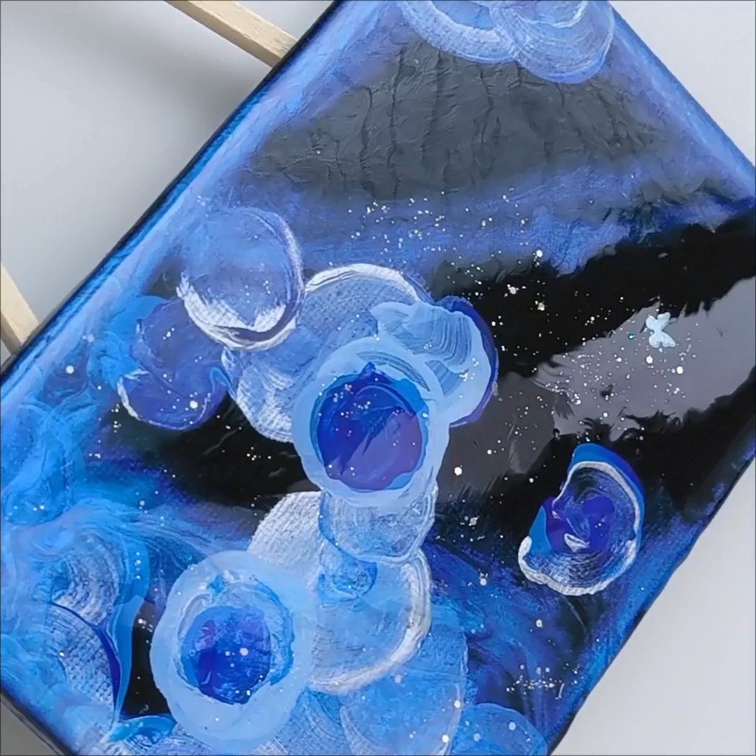 原画 レジンアート ミニキャンバスパネル 絵 イラスト 手書き エポキシレジン 2液性レジン 絵の具 青 ブルー 蝶