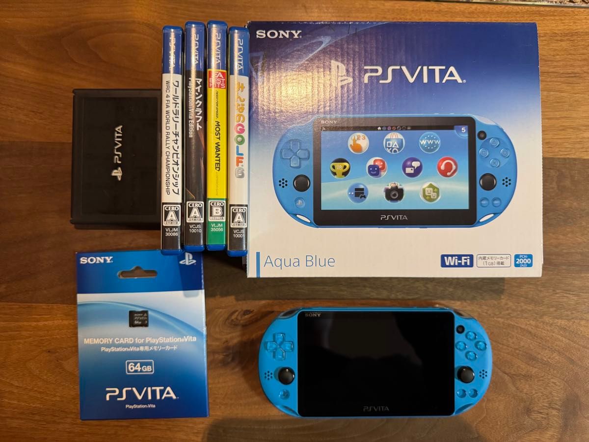 完動品】PSVITA PCH-2000 アクアブルー ソフト4本 メモリー 完動品】PSVITA PCH-2000 アクアブルー ソフト4本 メモリー