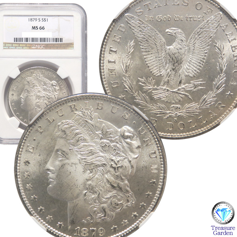 トレジャーG) アメリカ 1ドル銀貨 1879年 S 【NGC鑑定 MS66】 未使用
