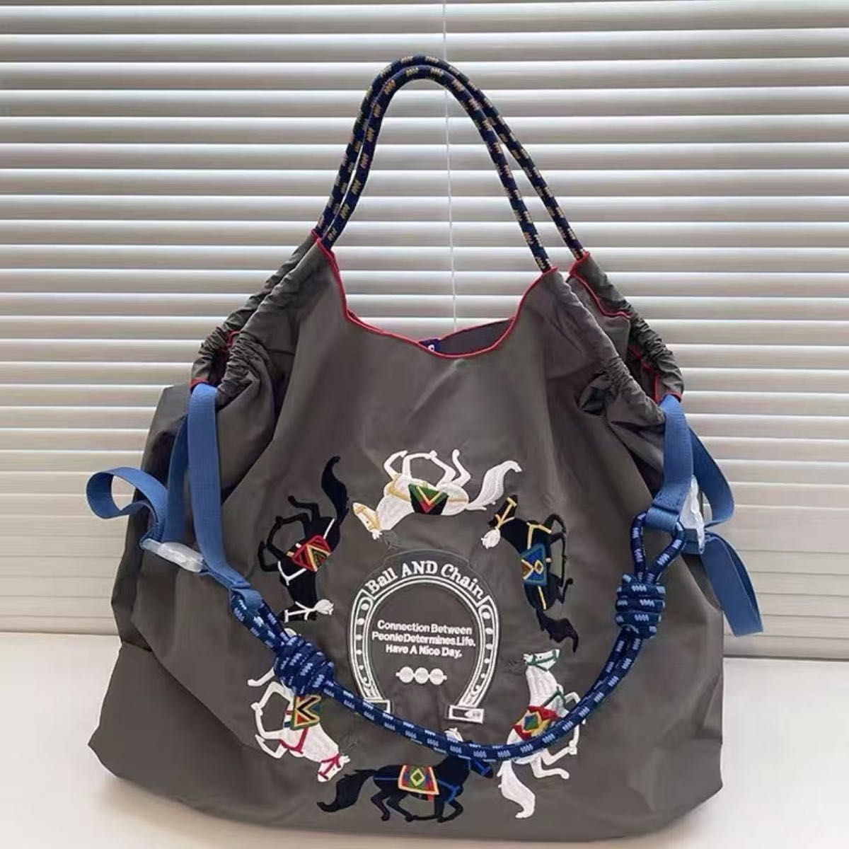 エコバッグ ショルダー付き ボールアンドチェーン 刺繍エコ エコバッグ ショルダー付き ボールアンドチェーン 刺繍エコ