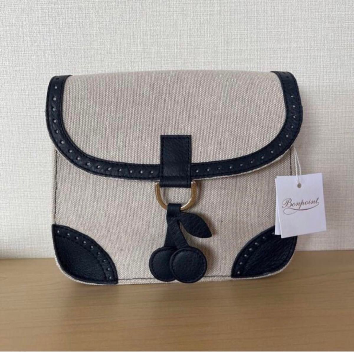 新品タグ付き ボンポワン 完売品 レザー&コットンバッグ 新品タグ付き ボンポワン 完売品 レザー&コットンバッグ