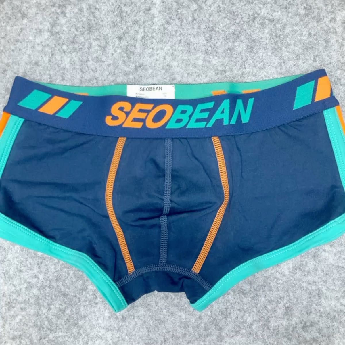 【SEOBEAN】ローライズ ボクサーパンツ 前閉じ ネイビー 横ライン Mサイズ