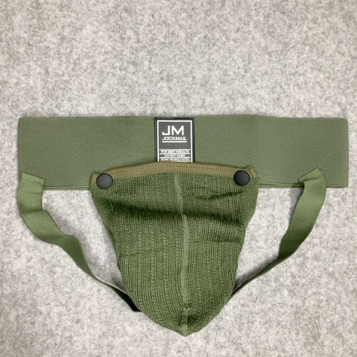 【JOCKMAIL】ジョックストラップ(ケツワレ)ワッフル素材 ポケット 開け閉め可能 アーミーグリーン 深緑 Mサイズ