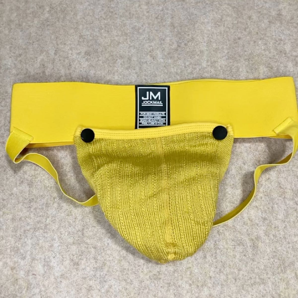 【JOCKMAIL】ジョックストラップ(ケツワレ)ワッフル素材 ポケット 開け閉め可能 イエロー マスタード 黄色 Mサイズ
