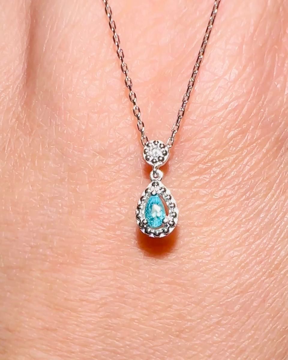 【GW中限定値下げ】天然パライバトルマリン 0.05ct ダイヤモンド Pt900 ネックレス