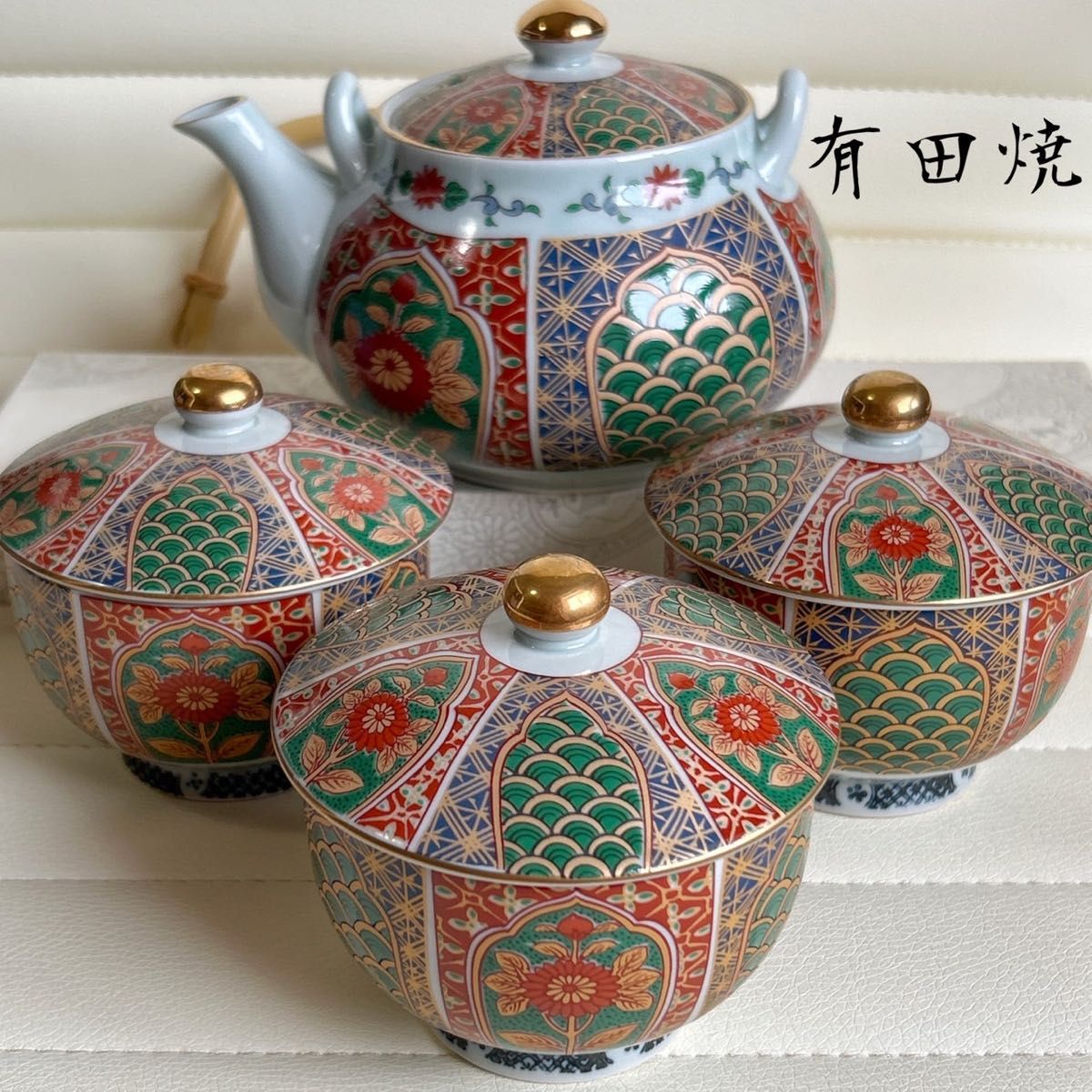 有田焼 金彩古伊万里 茶器セット 蓋付き湯呑み揃 急須 色絵 汲出