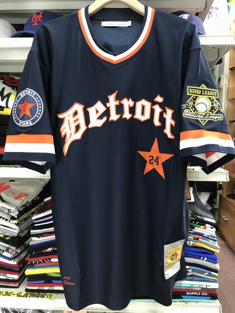 L 二グロリーグ 『デトロイト スターズ』 公式 Stars ユニフォーム Vネック 正規品 24 野球 ベースボールシャツ オレンジ 紺 白 MLB