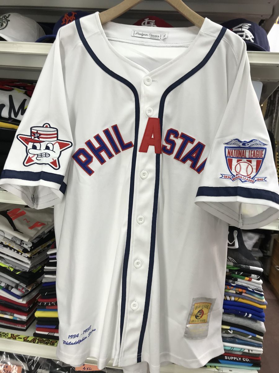 XL 二グロリーグ 『フィラデルフィア スターズ』 公式 ユニフォーム ボタン 正規品 11 野球 ベースボールシャツ 白 紺 赤 MLB