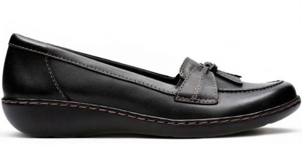  бесплатная доставка Clarks 24.5cm Wedge Loafer туфли-лодочки черный чёрный кожа кожа soft стелька формальный туфли без застежки AC59
